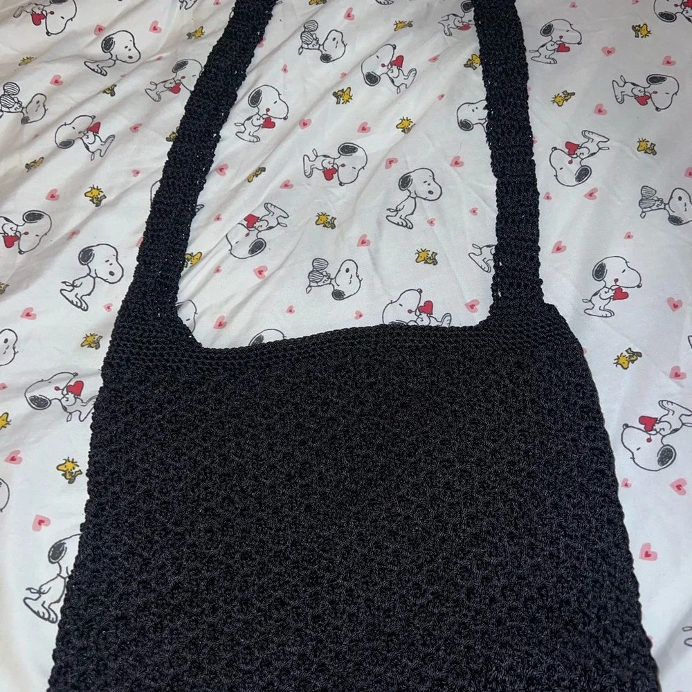 Handmade Black Crochet Bag with Green Clover - Picture 4 of 5